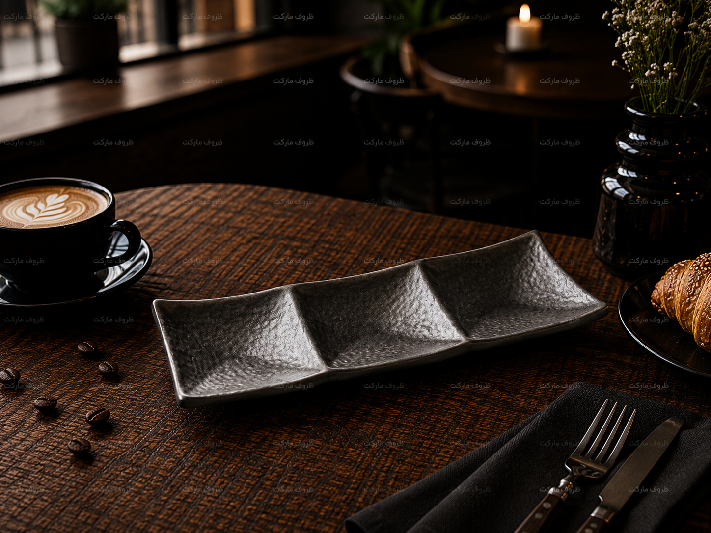 اردوخوری سه خانه ملامین مشکی چروک کد T003
