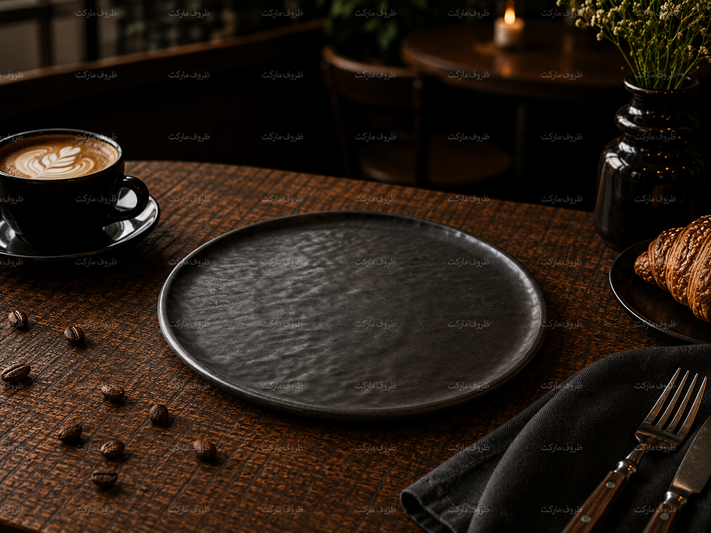 بشقاب تخت ملامین چروک مشکی کد M26