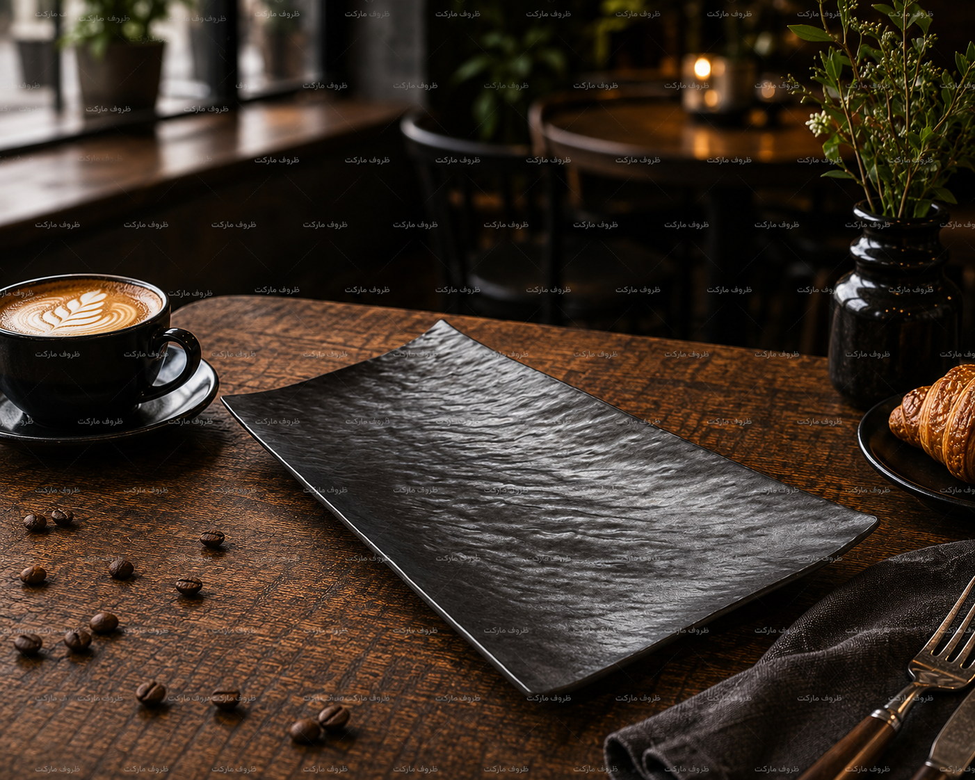 دیس مستطیل ملامین بزرگ مشکی چروک ۴۰ سانتی‌متر